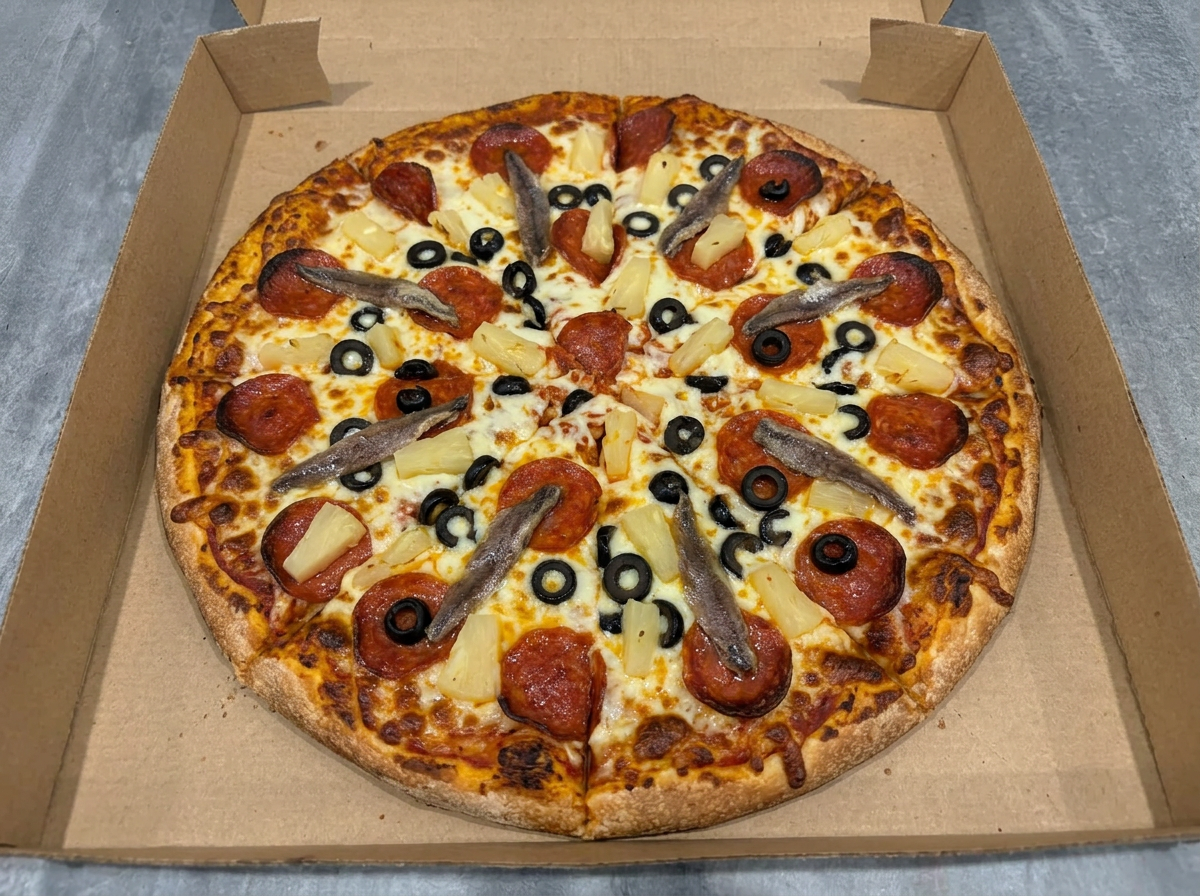 Franks pizza in the box at Stallion's Pizza, East Ryde